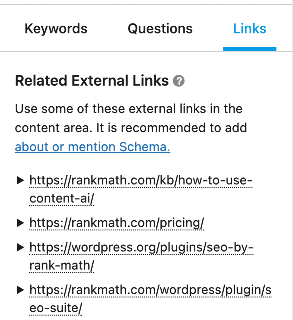 External link recommendations