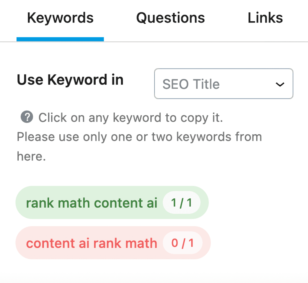 Keywords title tag recommendations