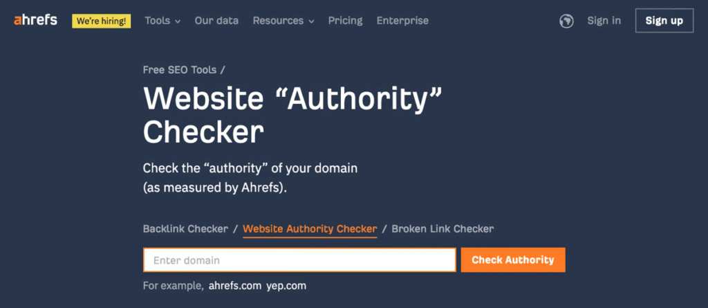 screenshot of Ahrefs Domain Rating Checker